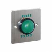 An image of PRESS TO EXIT' Switch with Green Dome & Sleeve - H86 x W86mm