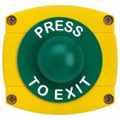 An image of Securefast IP66 Rated Press to Exit Green Dome with Yellow Backbox
