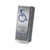An image of Olix Narrow style surface mount stainess steel exit button - Wheelchair Logo